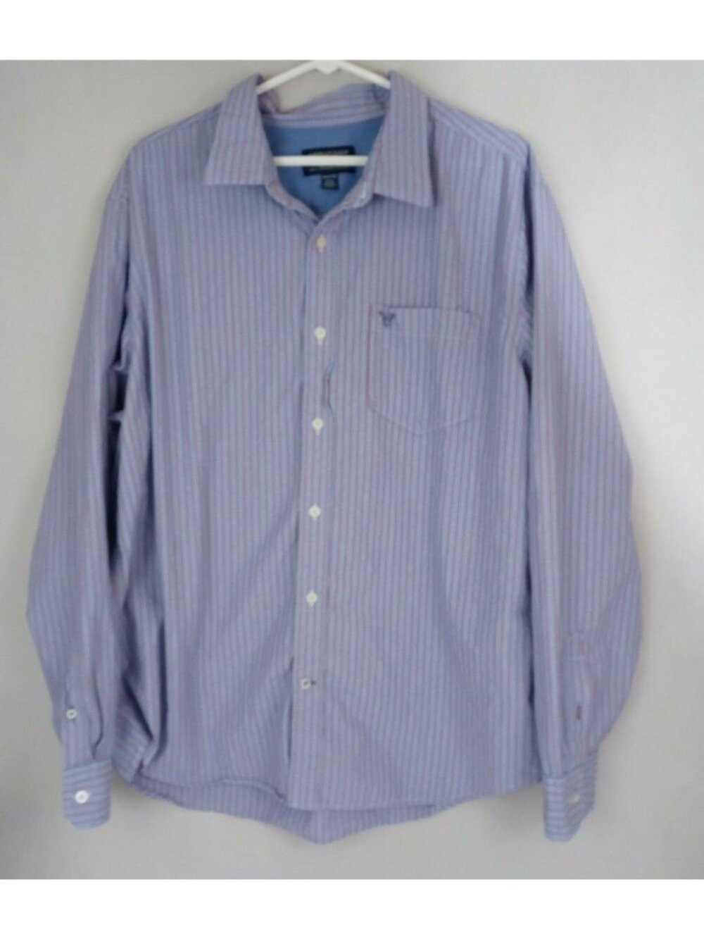 American Eagle Athletic Fit Men's Blue With Red Stripes Casual Shirt Size 2XL